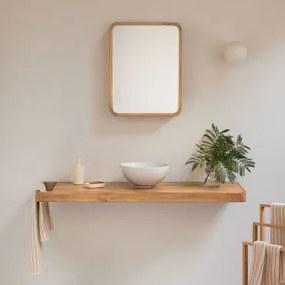 Zestaw Mebli Łazienkowych 130x45 Cm Wiszący Z Drewna Tekowego Neill Drewno Tekowe & Bez Kranu & Okrągły Biały Ceramiczny Ø30 Cm Calgari & Prostokątny