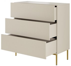 Komoda Nicole 100 cm z trzema szufladami i metalowymi nogami - kaszmir / złote nóżki