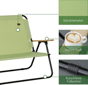 Outsunny Krzesło kempingowe dla dwóch osób, składane, z uchwytami na napoje, 141 x 67 x 80 cm, Zielony