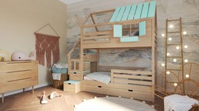 Łóżko piętrowe domek Marulla 106P z połową dachu, schodkami i oknem