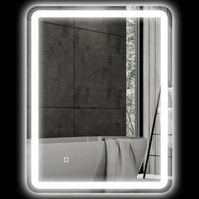 HOMCOM Lustro do Łazienki z Oświetleniem LED, Sterowanie Dotykowe, Anti-Beschlag, Regulowane, 3 Kolory Światła, 60 x 80, Srebrne