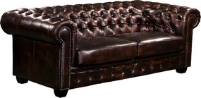 Kanapa 3-osobowa Chesterfield BRENTON 100% skóry bawolej - Kolor: brązowy z kasztanowymi refleksami