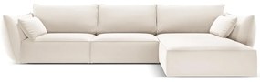 Beżowy aksamitny narożnik (prawostronny/z szezlongiem) Vanda – Mazzini Sofas