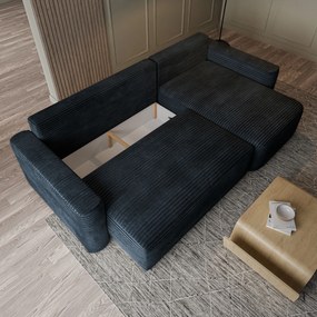Masseno Narożnik NERI z funkcją spania i pojemnikiem na pościel Narozniki L, Rozkładana sofa - Czarny, TILIA 100