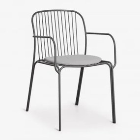 Zestaw 4 Krzeseł Ogrodowych Z Podłokietnikami Ze Stali Anerina Grafitowa Szarość & Piaskowy Szary - Sklum