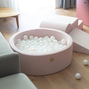 Aesthetic piankowy zestaw do zabawy z suchym basenem 90x30cm/200 piłek 7cm, plac zabaw dla dziecka, 4 elementy, sztruksowy, turkusowy, piłki: żółte - meowbaby®