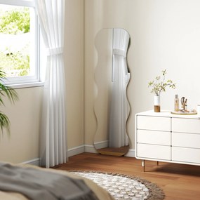 HOMCOM Lustro w całości bez ramy, z podstawą drewnianą, elastyczne umiejscowienie, w kształcie falisty, Czarny