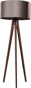 Lampa podłogowa na trójnogu z drewna orzechowego z abażurem z weluru taupe 50 cm - Tripod Classic