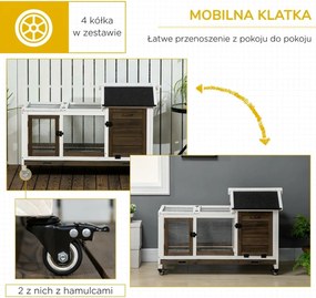 PawHut Kojec dla królików miniaturowych i świnek morskich, z kółkami, 108 x 58 x 73,5 cm, kawowy