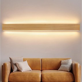 NETTLIFE Kinkiet LED do wnętrz, drewniany, 100 cm, 36 W, nowoczesne, pośrednie światło w górę i w dół, 3000 K, ciepła biel, oświetlenie ścienne