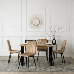 Krzesło Tapicerowane do Jadalni IBIS Beżowe Welurowe Nowoczesne Loft