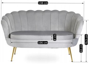 Sofa ZENDAYA Dwuosobowa Szara Muszelka Glamour do Salonu