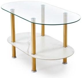 Ława szklana DUCAT 100x50cm biały marmur/transparentna/złota HALMAR