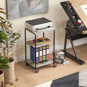 HOMCOM Stojak na Drukarkę z 3 Poziomami, Regulowany, Mobilny Biurkowy Stolik na Drukarkę, dla Home Office, Metal i Drewno