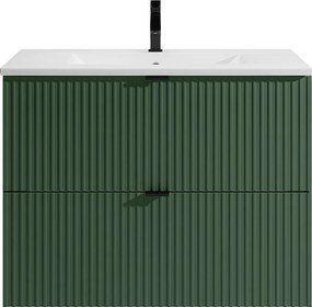 Szafka łazienkowa wisząca  w paski z umywalką do zabudowy – zielona matowa – 80 cm – ZEVINI