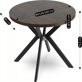 Stół Okrągły Rozkładany DORIAN 80-160 cm Orzech/Czarny Nowoczesny Loft