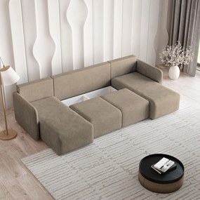 Masseno Narożnik NUBERO z funkcją spania i pojemnikiem na pościel Narozniki U, Rozkładana sofa - Brązowy, NEVE 16