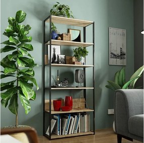 Regał industrialny AKORD metalowy Czarny Dąb Sonoma 80x32x192 cm