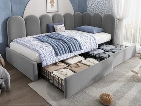 Rozkładana sofa 90x200 cm - z 2 szufladami - tkanina welurowa - z stelażem lamelowym - Szary​ (bez materaca)