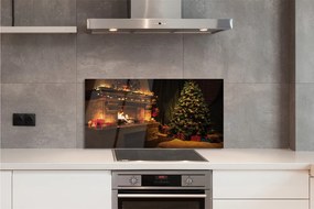 Szklany Panel Świąteczny Salon z Kominkiem