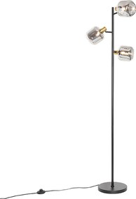 Lampa podłogowa czarna ze złotem i przydymionym szkłem 3-światła - Zuzanna