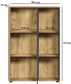 Niska witryna nowoczesna do salonu z lamelami grafit + dąb evok A2-D81