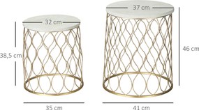 Outsunny okrągłe stoliki kawowe w komplecie 2 retro kosz druciany złoty+biały Ø41 x 46 cm