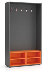 Wieszak ścienny BORDER z półką na buty, 5 haczyków, grafit/pomarańczowa