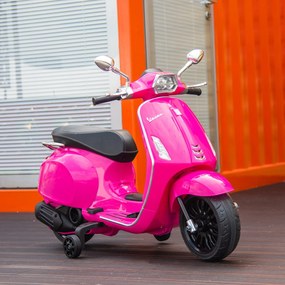 AIYAPLAY Elektryczny motocykl dziecięcy, Vespa, 3 km/h, 3-6 lat, muzyka, światło &amp; radio, różowy | Aosom PL