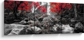 Obraz - Wodospady w jesiennym krajobrazie (z zegarem) (90x30 cm)