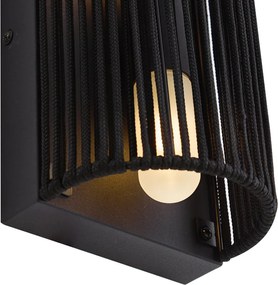 Lampa ścienna Japandi czarna z liną IP44 - Jayla