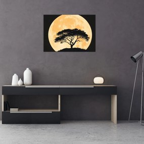 Obraz na szkle – Drzewo w złotej pełni księżyca II. (70x50 cm)