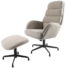 Jasnoszary fotel z podnóżkiem z materiału bouclé wypoczynkowy Sifton – Unique Furniture