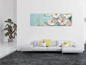 Obraz - Kwiatki na niebieskim tle (170x50 cm)