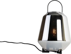 Lampa stołowa art deco czarna z przydymionym szkłem 23 cm - Kevin