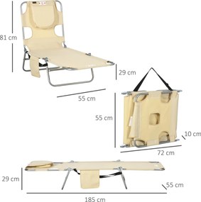 Outsunny Leżak ogrodowy, fotel z wyściełanym otworem na twarz, leżanka do masażu na zewnątrz, kieszeń boczna, tkanina, metal, Beżowy | Aosom PL