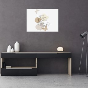 Obraz - Beżowe kwiaty z motylem N⁰1 (70x50 cm)