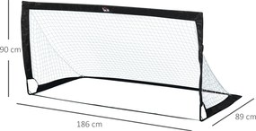 Bramki do piłki nożnej HOMCOM, siatka na piłkę, zestaw 2 mini bramek, składane, metal, tkanina Oxford, dla dzieci, na zewnątrz, czarne, 183 x 90 x 90 cm