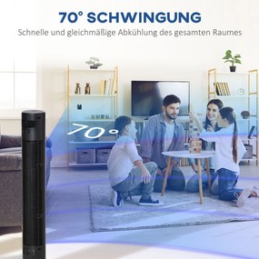 HOMCOM Wentylator Wieżowy Kolumnowy 45W z Pilotem Funkcja Timera 4 Prędkości Czarny | Aosom PL