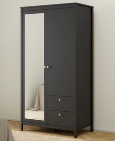 Dwudrzwiowa szafa z lustrem i szufladami Madrid, czarny mat