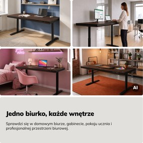 Biurko elektryczne sit-stand z szufladą i ładowarką bezprzewodową Qi czarne/orzech, 1600 mm: ELLIS