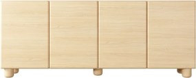 COMO komoda 200 cm 4-drzwiowa jasne drewno – nowoczesna duża komoda MDF, push-to-open, drewniane nogi, minimalistyczny design