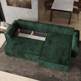 Masseno Narożnik VALTINO z funkcją spania i pojemnikiem na pościel Narozniki L, Rozkładana sofa - Butelkowa zieleń, TILIA 39