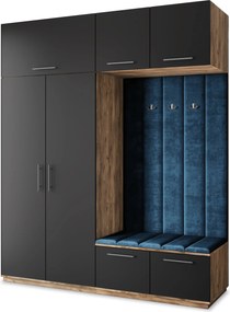 Masseno Garderoba REMA 200/240/60 cm Nowoczesna Szafa do Przedpokoju Dąb lefkas, MONOLITH 77 (Niebieski)