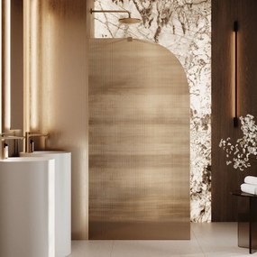 Ścianka prysznicowa WALK IN FIX brązowa półokrągła ryflowana 8mm ARTE WELLE Brown Moon MASSI | Różne rozmiary : Kolor profili kabiny - złoty, Szerokość ścianki - 100 cm, Typ montażu - WALK in FIX (Do ściany)