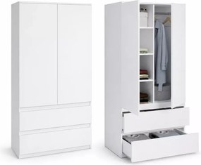 Szafa Asmara 90 cm biała – szafa z półkami, drążkiem i szufladami do sypialni