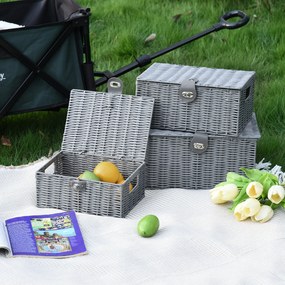HOMCOM Zestaw 3 koszy do przechowywania z PE-Rattanu Szare z zapięciem i uchwytami 355x285x18cm | Aosom PL