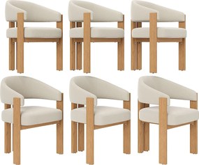 Zestaw 6 ergonomicznych krzeseł do jadalni - 57,5 x 43 x 78 cm - z wyściółką i żelaznymi nogami - flanela - beżowy i naturalny