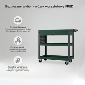 Wózek narzędziowy warsztatowy z szufladą, na kółkach, butelkowa zieleń, 800x800x380 mm: FRED