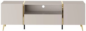 Szafka RTV 2-drzwiowa z 1 szufladą i 1 wnęką - Beżowy i Złoty - MARZIALO